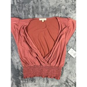 Moa Moa Women's Smocked Waist Dolman Sleeve Blouse Burnt Orange NWT Size Small